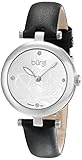 Burgi Women's BUR128SSB Diamond Accented Flower Dial Silver & Black Leather Strap Watch