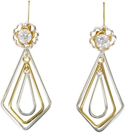 Convertiblez Triple Triangle Dangle Earring Jacket and Stud Set in Two Tone