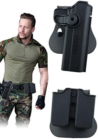 ACVCY Pistol Gun Holster, 1911 Impact HK Glock Tactical Ammo Holder For Auto Air Gun With Double 9mm Magazine Pouch