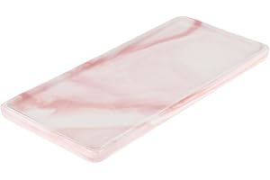JOINPAYA Ceramic Vanity Tray Small Rectangle 20.5x9.5cm Pink Marble Pattern Jewelry Storage Plate Bathroom