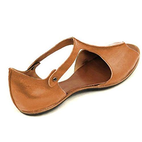 Sanyyanlsy Women Peep Toe Slip On Flat Sandal Ankle Low Heel Loafers Shallow Rivet Summer Outside Wear Basic Roman Boots Brown - Thumbnail 3