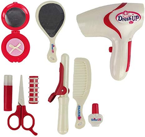WG Toys Pretend Play Toy Beauty Fashion Hair Styling Playset with Salon Accessories with Battery Operated Hair Dryer, Salon Scissors and More