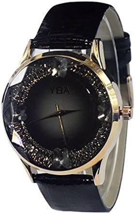 YBA 2017 New Fashion Leathe Wrist Band for Girl Wrist Watche Alloy Crystal Quartz Watches Girl Dress Decorative Watch (Black)