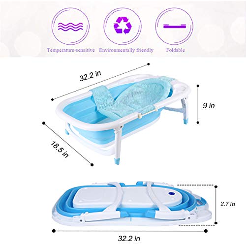 Baby Portable Collapsible Bathing Tub, SKYROKU Baby Bath tub for Newborn Infant Child with Foldable Safe and Sturdy Non Slip for Easy Bathing (Blue)