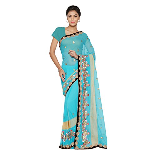 Viva N Diva Sky Blue Georgette Saree With Unstitched Blouse Piece