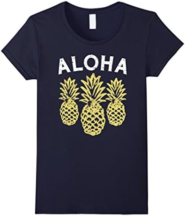 Womens Aloha Pineapple Cute and Fun Retro Hawaii T-Shirt Medium Navy