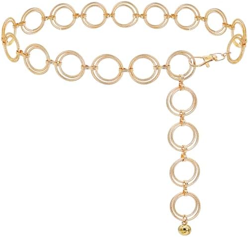 O-Ring Rhinestone Circle Metal Chain Belt, Gold | S/M at  display picture 1