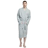 M&M Mymoon Men’s Kimono Robe Long Comfy Bathrobe Cotton Loungewear Spa Cloth Robe (Grey Mel, L/XL)