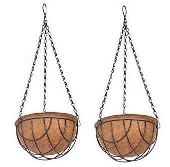 COIR GARDEN Coir Pots with Stand, Brown, 6 inch, 2 Piece