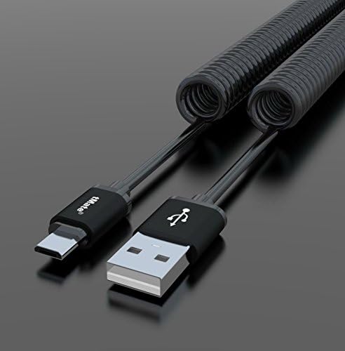 tMate Coiled USB Data Cable Charging Wire for Samsung Galaxy S7, Edge, S6, Edge +. S4, S3, S2, Mini - Galaxy Note 5 4 2 Edge - LG G2 G3 G4- HTC ONE - All Smartphones with Micro USB Port (Black)