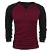 Coofandy Mens Long Sleeve T-shirt Casual Tee Cotton Raglan shirts Wine Red Large