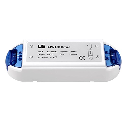 LE LED Transformer Power Supply, 24W Power Adapter, 2A Max, 100-240V to 12V, LED Driver, Transformer for 12V AC/DC Bulbs, for LED Strip Lights and G4, MR11, MR16 LED Light Bulbs
