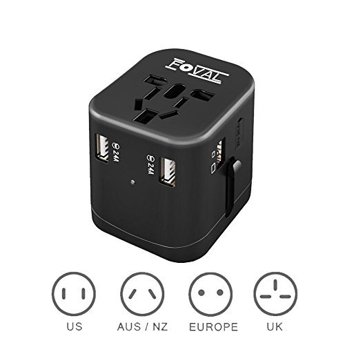 Foval Universal International Power Travel Adapter with 4.5A 4 USB Charging Ports and AC Wall Outlet Plugs for UK Italy AU Europe Asia etc More Than 150 Countries over The World