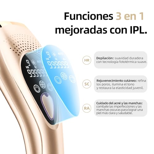 IPL Women's Laser Epilator with Cooling Function, IPL Epilator for Women and Men, Hair Removal Device for Face, Legs, Armpits and Bikini Area, 9 Energy Levels Rose Gold Pro