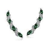 Sterling Silver Genuine, Created or Simulated Gemstone & White Topaz Twist Crawler Climber Hook Earrings