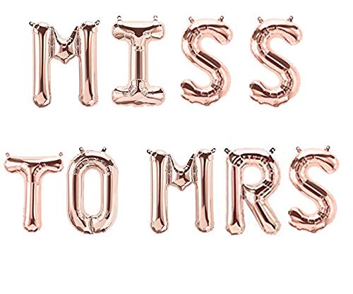 Bachelorette, Wedding, Bridal Shower Party Balloon Letter Decorations. 16" Rose Gold, Gold, Silver Bridal Celebration Decor (Miss to MRS, Rose Gold)