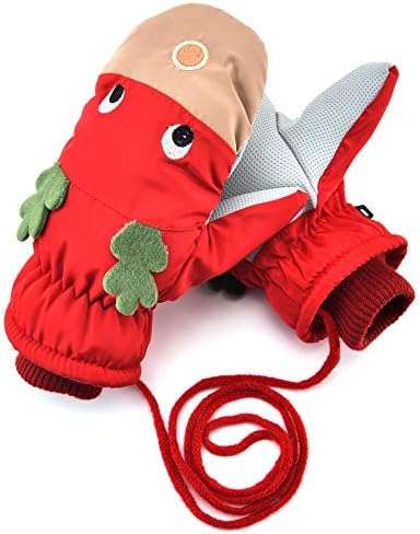 Kids Winter Waterproof Mittens - Cute Snow Ski Gloves Plush Fleece Lining with String for Girls Boys