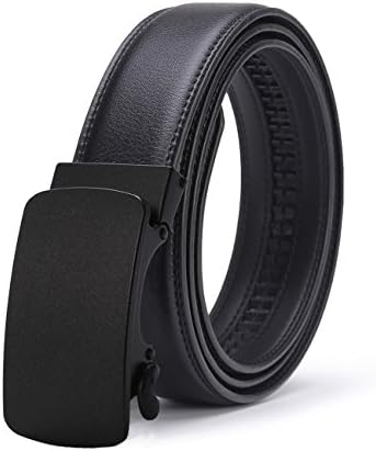 Gnorall Men's Solid Buckle with Automatic Ratchet Leather Belt 35mm