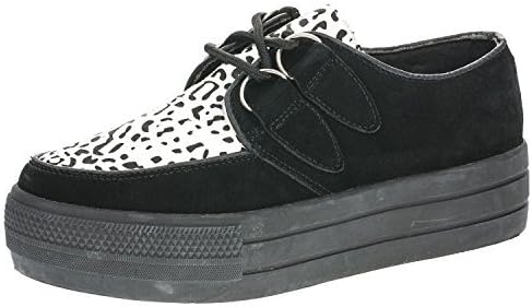 LADIES WOMENS FLAT PLATFORM WEDGE BLOCK HEEL LACE UP GOTH PUNK REAL SUEDE CREEPERS SHOES BOOTS (UK3, Black/White)