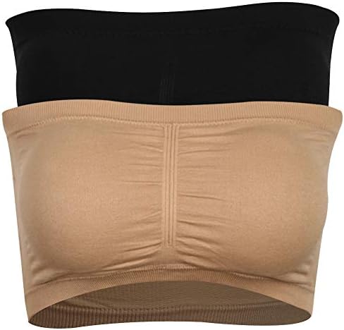 Women's Strapless Bralette Seamless Bandeau Stretchy Non-Padded Bandeau Tube top Bra 2-Pack