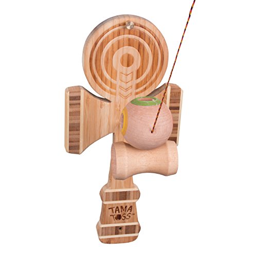 Kendama Ball And Cup Swing Game - Tiki Toss Tama Toss - 100% Bamboo Party Game With 3 Different Ways To Play (All Parts Included)