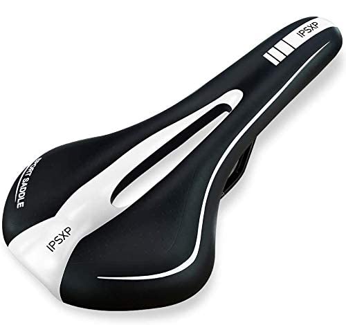 IPSXP Selle de Vélo, VTT VTC Siège de Vélo Selle Vélo de Route Gel Confortable Creusant VTT/Bicyclette/Cyclisme (Black+White)
