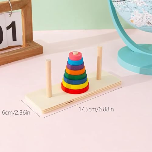 Torre de Hanói em Madeira Colorida, Jogo de Empilhamento Lógico com 8 Camadas, Raciocínio Lógico Concentração Habilidade Matemática 17x3 cm