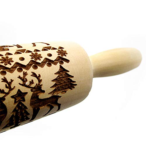 Christmas Wooden Rolling Pins,Engraved Embossing Rolling Pin with Christmas Deer Pattern for Baking Embossed Cookies,Rolling Pin Kitchen Tool 17inch (2 pack)
