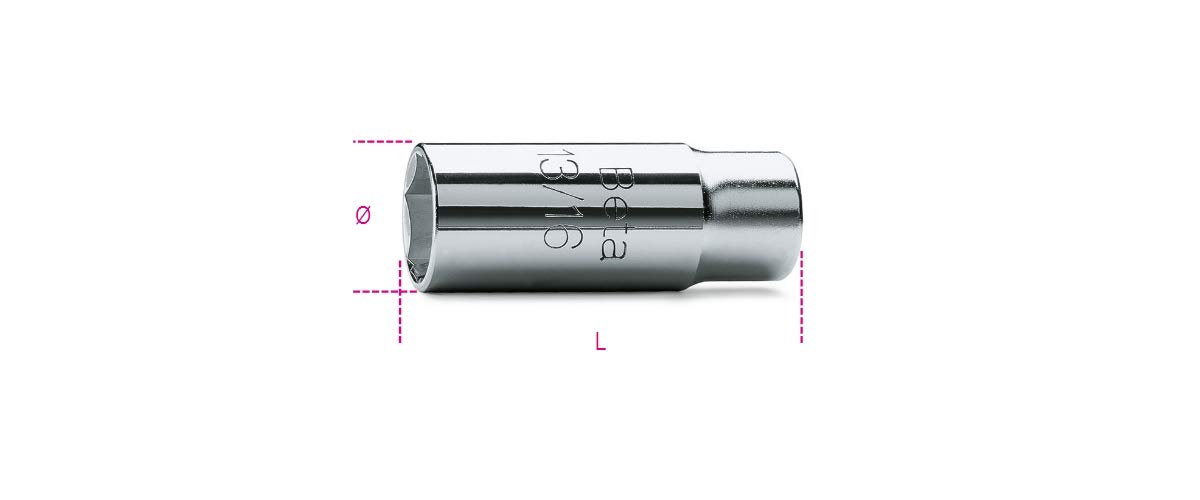 Beta 9560008 Model 956 C14 1/2" Square Drive Spark Plug Socket, Chrome-Plated, Hexagon End, 14 mm Size