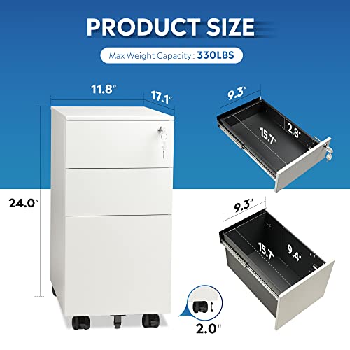 DEVAISE 3 Drawer Vertical File Mobile Filing with Slim Width for Home Office