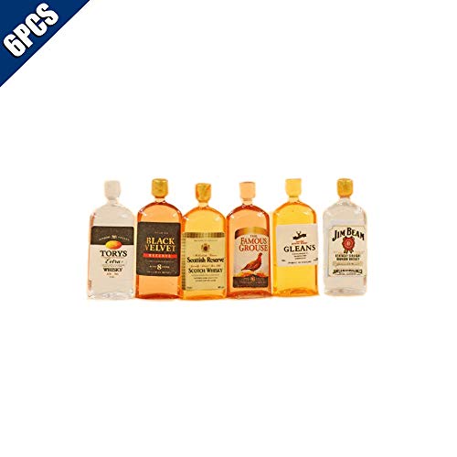 Comidox 6Pcs/Set 1:12 Dollhouse Miniature Wine Whiskey Bottles Model Shop Pub Bar Drink Doll House Play Food Accessory