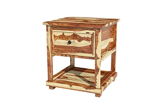 SunCity India Rustic Solid Wood Nightstand with Drawer