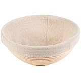 BakeWarePlus 9 Inch Round Banneton Bread Proofing Basket with Bakers Couche Proofing Flax Cloth 2 Pcs Set