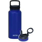 MIRA 32 oz Insulated Water Bottle - Stainless Steel Sports Flask with 2 Lids (Straw & Handle) - Cold Drink Thermo - Blue