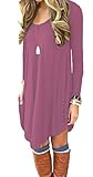 DEARCASE Women's Irregular Hem Long Sleeve Casual T-Shirt Flowy Short Dress Mauve M