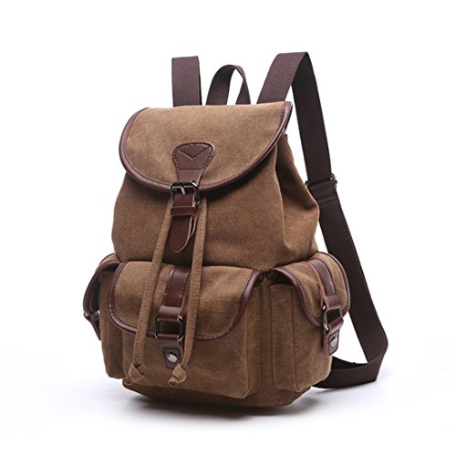Multifunction Canvas Backpack Drawstring Large Capacity Backpack Men Women Travel Rucksack School Shoulder Bag Mochila Brown