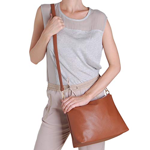 Humble Chic Crossbody Bag - Vegan Leather Satchel Messenger Handbag Shoulder Purse, Saddle Brown, Camel, Tan, Cognac, Walnut - Thumbnail 2