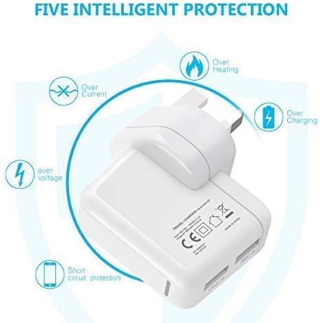 AMO USB Charger UK Phones Plug Compatible with Samsung S21 Ultra /S21 /S20 FE / S20 / S10 / S10+ / S9 / S9+/iOSiPhones 11/Xs/Max/XR/X/8/8 Plus/7/7 Plus/6/6S/6 Plus/5s/iPad Pro/Air (White Adapter 3.1A) - Image 5