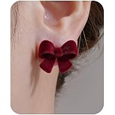 Fanquility Red Bow Earrings Gold Red Ribbons Bow Flowers Long Tassel Drop Dangle Earrings Dainty Rose Pearl pendant Stud Earrings Velvet Hypoallergenic Pierced Earrings Jewelry Gifts for Women