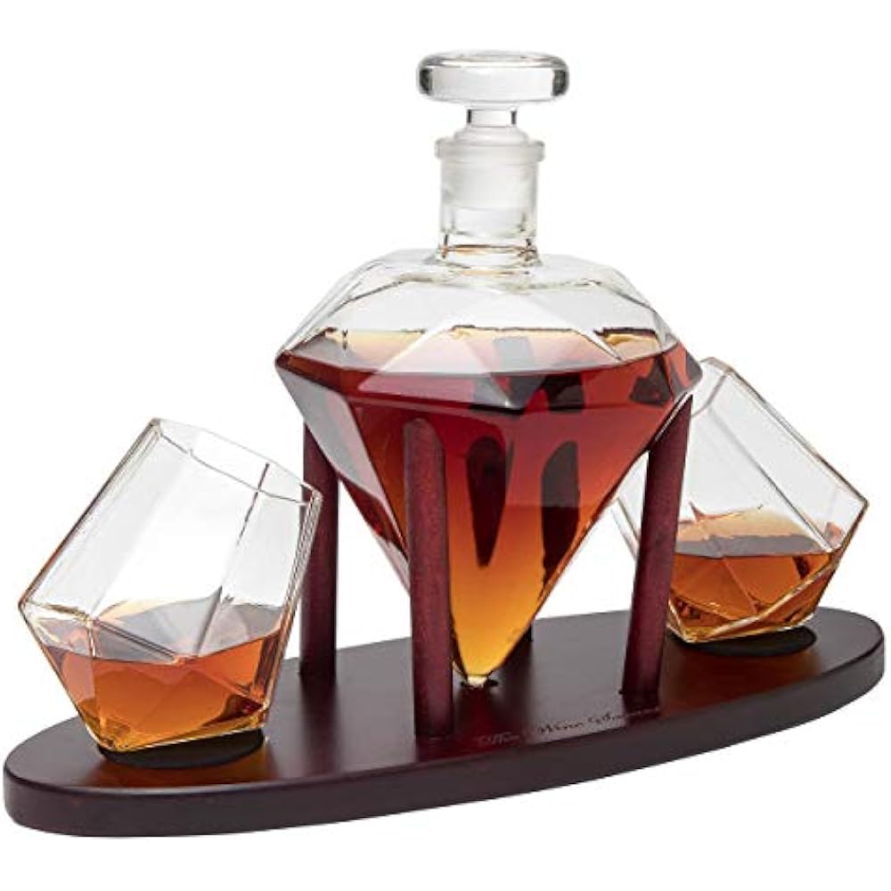 Diamond Liquor Decanters Whiskey L With 2 Glasses Liquor, Scotch, Rum