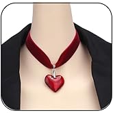 PINK TOWN Gothic Chunky Heart Necklace for Women,Vintage Black Velvet Choker Necklace Punk Style Vampire Cameo Heart Necklaces Goth Jewelry Witch Costume Accessories