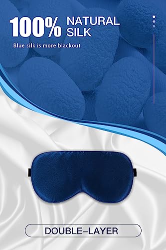 Aosun Silk Sleep Mask, 22-Momme 100% Pure Mulberry Silk Light-Blocking Eye Mask with Adjustable Strap, Hypoallergenic, Gifts for Women and Men (Blue)