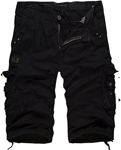 Larkon Men's Relaxed Fit Solid Long Cargo Shorts Capri Pants