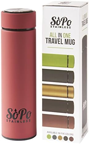 Premium Tea Infuser Thermos Bottle By SoPo Stainless (Red)