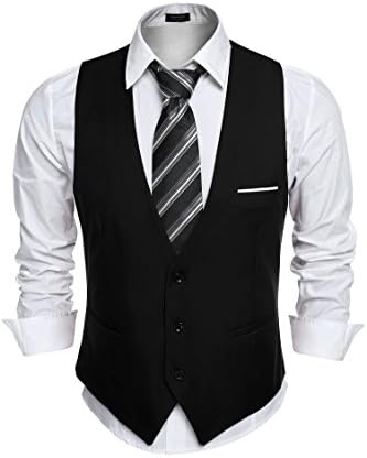 Gotchicon Men's Vest Casual Button Down Suit Vest Business Waistcoat