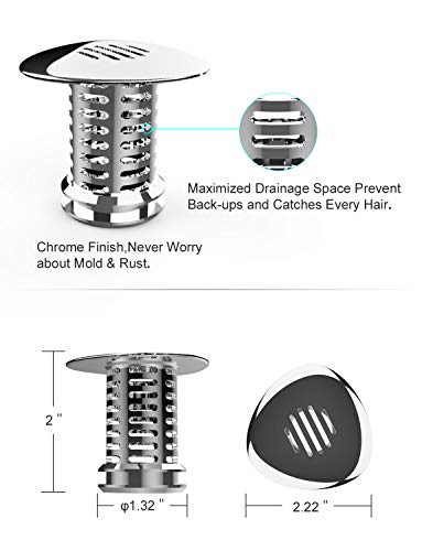 veecom Drain Hair Catcher, Chrome Universal Shower Drain Hair Trap, Anti-Rust & No Mold Bathtub/Sink/Tub Drain Protector Hair Strainer/Snare, Match Drain Sizes from 1.46” to 1.9” - Thumbnail 3