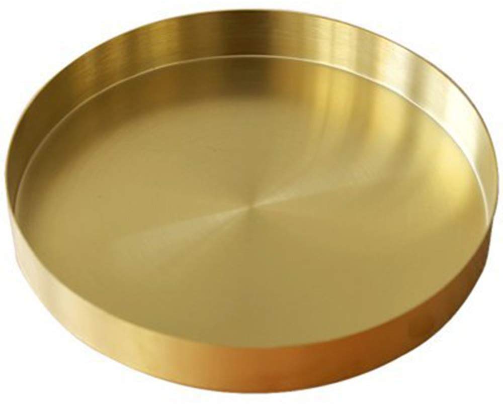 UniDes - Round Metal Tray, Decrative Storage Organizer Tray for Modern Home,Matte Brass Finish | 5.5 Inch