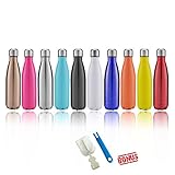 Insulated Water Bottle, 17oz(500ml) DoerDo Double Wall Vacuum Stainless Steel Bottle With A FREE Gift of Cleaning Brush For Outdoor Sports, Cola Shape Keep Cold Or Hot, Multi Color (Brown)