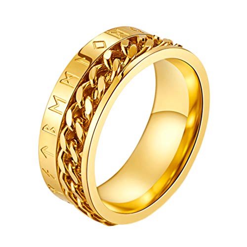 INRENG Hombres 8MM Cadena de acero inoxidable Spinner Ring Band con Viking Rune Odin Norse Text Jewelry