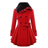 Women's Fashion Faux Fur Double-breasted Thick Wool Trench Coat Fleece Blend Jacket